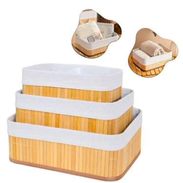 Imagem de Conjunto 3 Cestos Organizadores Guarda-roupa Bambu