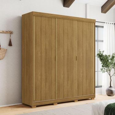 Imagem de Guarda-roupa Porto 3 Portas Correr Dupla Face 4 Gavetas Nature/alasca 100% Mdf