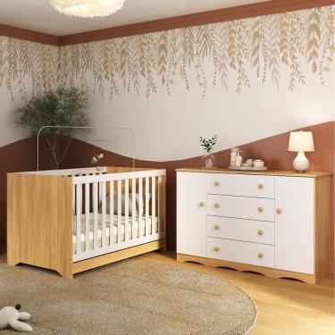 Imagem de Berço Americano 3 Em 1 Com Cômoda 2 Portas 4 Gavetas Realeza Multimóveis MP4693 Madeirado-branco