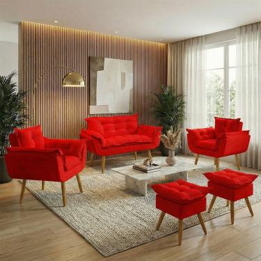 Imagem de Kit Namoradeira 2 Poltronas e 2 Puffs Confortável Para Sala Recepção Manicure Consultório Alice Suede