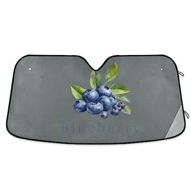 Imagem de Aquarela de mirtilo com proteção solar de para-brisa inglesa proteção UV persiana dobrável para janela de carro, para carro SUV, caminhão
