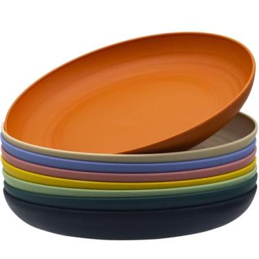 Imagem de MKYHBOO Conjunto de pratos de jantar profundos, pratos de palha de trigo inquebráveis de 25,4 cm, 8 peças de pratos leves de jantar, prato seguro para micro-ondas e lava-louças para cozinha