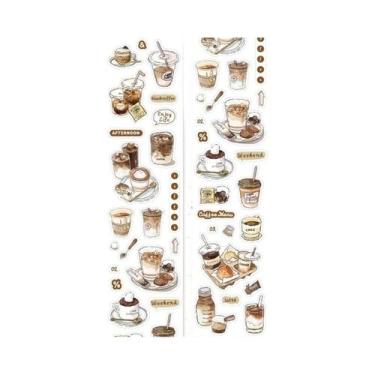 Imagem de Fita Washi Temática De Café 4 Estilos 1 Rolo Corte a Laser Para Decora