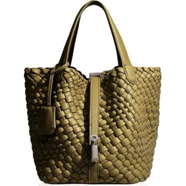 Imagem de DSGUTWO Bolsas de mão de tecido para mulheres, bolsa de mão com alça superior, bolsa de cesta, bolsa pequena de tecido, bolsas Hobo, Verde oliva, 6.69 x 5.51 x 6.69 inches