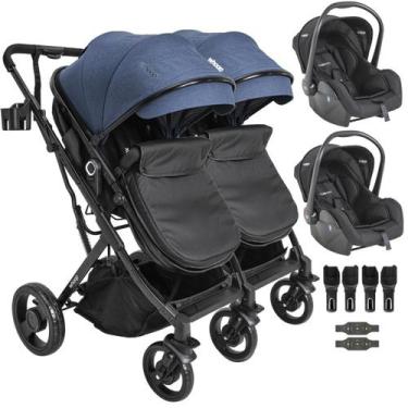 Imagem de Carrinho Kiddo para Gemeos com 2 Bebe Conforto Vox II Marinho
