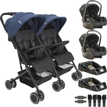 Imagem de Carrinho Kiddo Gemeos com 2 Bebe Conforto 2 Base Mascote Marinho