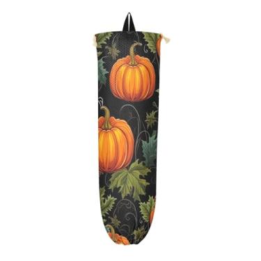 Imagem de Abóboras e folhas em organizadores de saco de armazenamento preto, suporte de sacola de supermercado, suporte de saco de cozinha