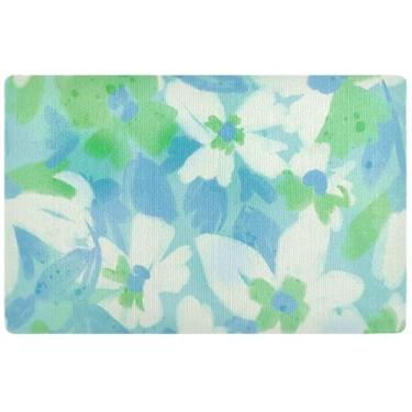 Imagem de TSENQUE Capacho floral verde em aquarela personalizado, tapete engraçado de Halloween, decoração de porta da frente, lavável, antiderrapante, tapetes lamacentos para ambientes internos 81 x 50 cm