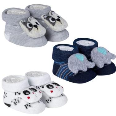 Imagem de 3 Meias Pantufa Bebê Divertida Menino Recém Nascido Enxoval Maternidad
