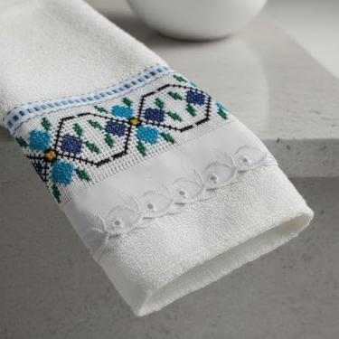 Imagem de Kit 2 Toalhas Bordadas Ponto Cheio para Lavabo, Artesanal, Algodão, Rosto 44x60cm e Mão 33x52cm, Ceará