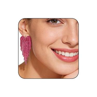 Imagem de WCRAZYE Brincos de coração de strass para mulheres, colorido, casamento, noiva, cristal, candelabro, coração, borla, Small, Liga de aço, Sem pedra preciosa