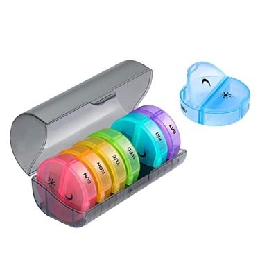 Imagem de F Fityle Organizador diário de comprimidos (duas vezes por dia) – caixa de comprimidos semanal AM/PM, organizador redondo de medicamentos, recipiente de comprimidos de 7 dias, organizador de vitaminas para óleos de vitamina/peixe