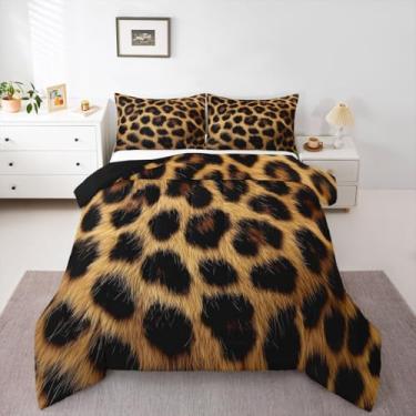 Imagem de Feelyou Conjunto de edredom de leopardo, todas as estações, guepardo, com 2 fronhas, estampa animal, microfibra, roupa de cama queen, safári, decoração de quarto, edredom respirável, macio e leve