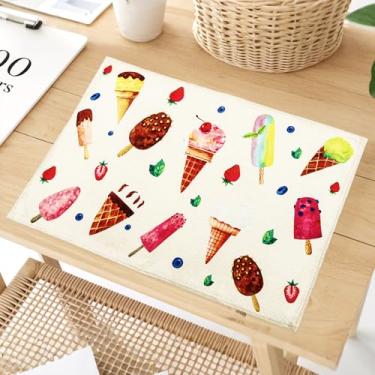 Imagem de Jogo americano de sorvete, conjunto de 4, jogo americano de verão em aquarela com picolé, cone de sorvete, frutas frescas, tapete de jantar para cozinha, sala de jantar, decoração de mesa temática de