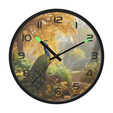 Imagem de CEBUGI Relógio de parede com luz noturna de 30,5 cm que brilha no escuro com sensor de voz, relógio de parede pavão, operado por bateria para decoração de quarto e sala de estar