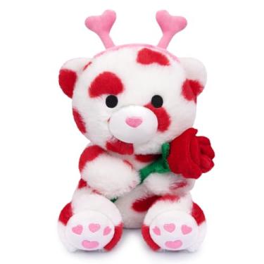 Imagem de MUFEIRUO Urso de pelúcia para Dia dos Namorados, ursinho de pelúcia de 23 cm com rosa, presentes de Dia dos Namorados para seus filhos, namorada, meninos e meninas, decoração de casa
