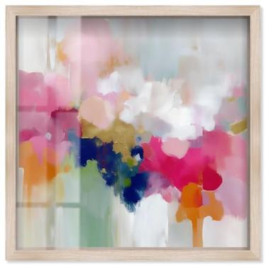 Imagem de Pink and Chartreuse I Shadowbox Print Living Room Wall Art por Art Remedy, moldura loira, 33 x 33