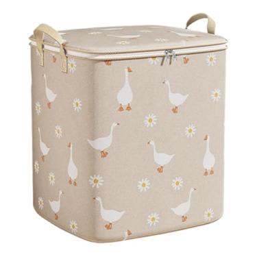 Imagem de WeiLaiKeQi Saco para guardar edredom, cesto para roupas, com zíper, tecido não tecido e alças de transporte. Organizador ideal para guardar cobertores, roupas e, Beige 140 L