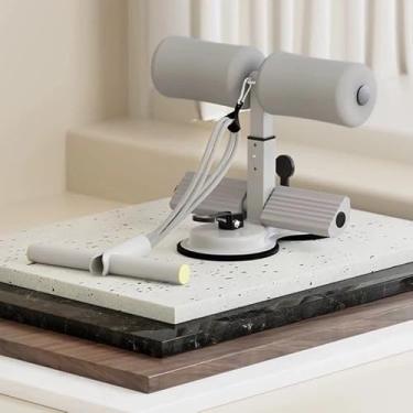Imagem de Barra de Apoio para Abdominais com Ventosas, 3 Níveis de Ajuste, Multifuncional, Cinza, ABS e Metal, Suporta até 150kg, Inclui Elástico de Resistência