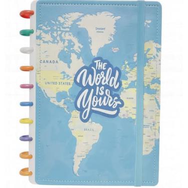 Imagem de Caderno Inteligente Pautado com Tema de Mapas Mundiais, Tamanho B5 26x19cm, 80 Folhas Destacáveis Personalizáveis, Elástico Protetor, Diversos Modelos Travel The World volta as aulas Estudo, Trabalho e Universidade (caderno-blueyours)
