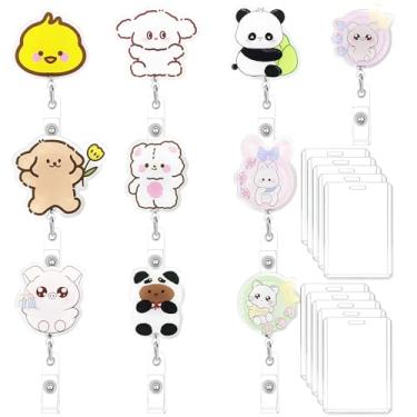 Imagem de 10 porta-crachás com capa de PVC, carretéis retráteis de acrílico para cartões de escritório com capa protetora de virola de plástico PVC, acessórios de clipe de crachá de nome de identificação com
