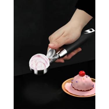 Imagem de Colher de sorvete com gatilho, metal de aço inoxidável premium, lavável na lava-louças, perfeita para sobremesa, sundae, iogurte congelado, gelatos, preto