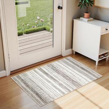 Imagem de Tortania Tapete de área para sala de estar - Tapete de casa de fazenda marroquino marroquino macio lavável 5 x 7 cm para quarto embaixo da mesa de jantar, decoração de escritório em casa - marrom