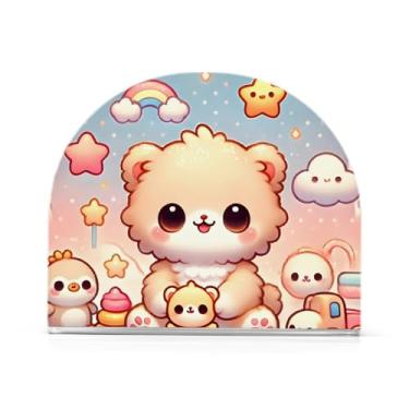 Imagem de Porta-guardanapos rosa de urso de desenho animado para mesa de cozinha, suporte de guardanapo para festa, pacote com 2, suporte de acrílico antiderrapante