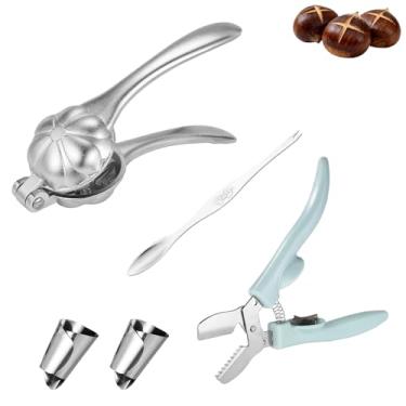 Imagem de Kit de Ferramentas Cortar Castanhas, Descascador Castanhas com Quebra-Nozes Abridor Ferramenta Espeto Nozes Protetores Dedos Aço Inoxidável para Processamento Fácil Nozes Pecan Amêndoas