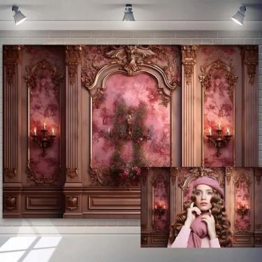 Imagem de Cenário real europeu vintage de 3 x 2,4 m romântico lindo cenário de parede para quarto rosa com tema de castelo francês para sala de estar, decoração de aniversário, casamento, estúdio de fotos