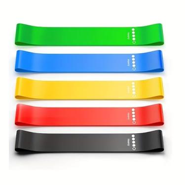 Imagem de Conjunto de 5 peças de faixas de resistência, conjunto de 5 peças, faixas elásticas de fitness gradiente roxo portátil, tensão leve empilhável para ioga, academia, pilates, casa e viagens, cores