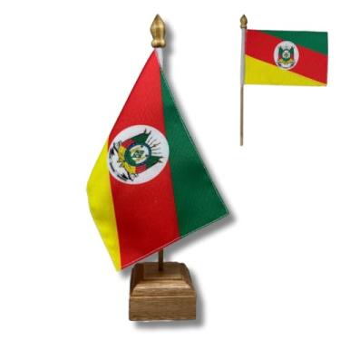 Imagem de Bandeira de Mesa Elegance Rio Grande do Sul, Decorativa, Dupla Face, Multicolorido, 19x30cm, Base em Madeira Natural, para Escritório, Eventos, Escolas