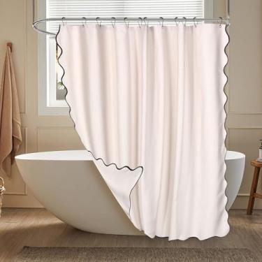 Imagem de UKQRRTC Cortina de chuveiro recortada, cortinas de banho impermeáveis com acabamento preto com 12 ganchos de plástico, bege texturizado de 183 x 183 cm, secagem rápida, longa duração e resistente a