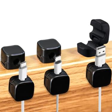Imagem de 6 clipes magnéticos para gerenciamento de cabos, suporte organizador de cabos autoadesivos, organizador de cabos de mesa, carregador de telefone, suporte de fio, clipes de cabo para casa, parede