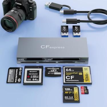 Imagem de Leitor de cartão tipo B XQD 8 em 1 USB C/USB A para cartão CFexpress tipo B, adaptador CFexpress de 10 Gbps para cartão tipo B/CF/XD/MS/TF/SD com Windows/Mac/Linux/Android para iPhone 16/15, iPad
