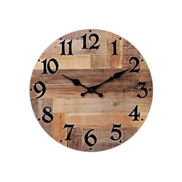 Imagem de Relógio de parede Relógio de parede madeira com imitação grão retrô rural 10/12/14/16 polegadas relógio decorativo silencioso Sem tique-taque(12 Inch)