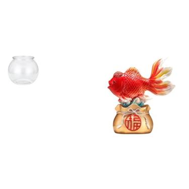 Imagem de Whtkoph Pequeno Aquário Transparente para Peixes Pequenos, Ornamento Redondo, Tigela, Vaso, Mesa, Escritório, Decoração de Casa, Estátua Fen