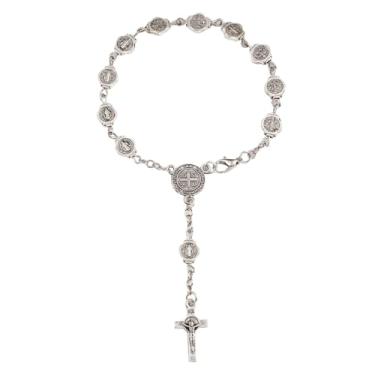 Imagem de Amuleto de rosário de volante, acessório de pingente de cruz católica para espelho de carro pendurado com mini amuleto e crucifixo da Virgem Maria, acessórios religiosos católicos ideais presente