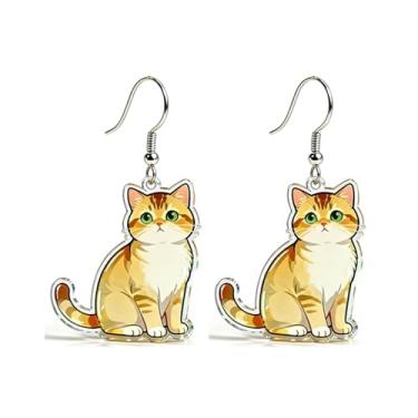 Imagem de OSCCI Adoráveis brincos em forma de gato – design animal acrílico com ganchos de liga durável, brincos hipoalergênicos modernos para mulheres e amantes de animais de estimação, Acrílico, Sem pedra