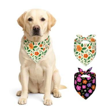 Imagem de HOMETITUTE Flower Pacote com 2 bandanas para cães, dupla camada, reversível, cachecol para cães, conjunto de roupas e acessórios para pequenos e médios e grandes meninos e meninas (GG)