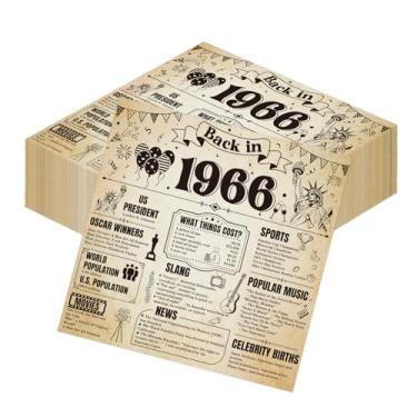 Imagem de Hokinaa Decorações de festa de aniversário de 60 anos - 50 peças de jornal vintage de volta em 1966 conjunto de guardanapos decorativos de papel descartáveis Happy Cheers para jantar de 60 anos de