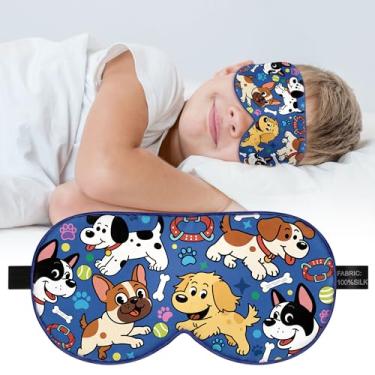 Imagem de Máscara de dormir infantil de seda: Máscara de olho 100% seda amoreira, máscaras de dormir com alça ajustável, capa de olho infantil impressa macia e com bloqueio de luz para meninos e meninas