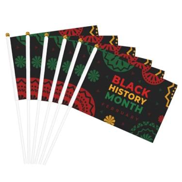Imagem de Mês da História Negra 2024 Pequenas Mini Bandeiras Decoração de Bandeira Portátil para Festa Desfiles Festival, Celebração, Seis Peças
