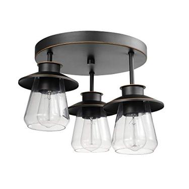 Imagem de Globe Electric 60879 Luz de teto Nate 3-Light Semi-Flush, Bronze friccionado a óleo, Persianas de vidro transparentes