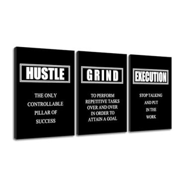 Imagem de Pôster motivacional Grind Hustle Execution Pintura de parede inspiradora 3 peças impressão em tela decoração de escritório citações inspiradoras arte emoldurada decoração de sala de estar pronto para