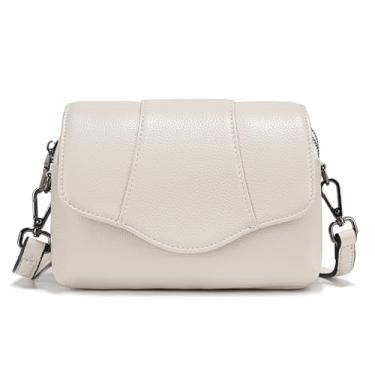 Imagem de Bolsa transversal pequena para mulheres, bolsa de ombro simples com vários compartimentos, Bege, Small