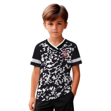 Imagem de Camiseta Infantil Corinthians Camuflada Oficial, Branco, Preto, Tam 6