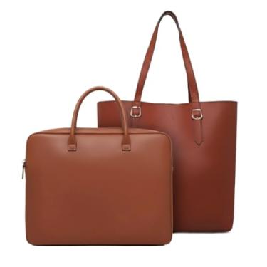 Imagem de Kit Bolsa Sacola + Pasta para Notebook 14 a 17 Polegadas com Alça, Bolsa Grande para Trabalho Estudo Viagem(Pasta Caramelo+Sacola Caramelo)