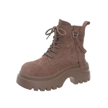 Imagem de Botas femininas modernas de inverno com sola grossa casual no tornozelo botas estilo retrô, sapatos duráveis para uso ao ar livre para mulheres, Caqui, 34