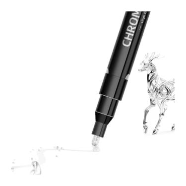 Imagem de AXPTI 1/3/5 canetas marcadoras espelhadas cromadas 2 mm DIY canetas de tinta refletiva permanente ouro prata cobre marcador modelo pintura marcação (prata-1 peça)